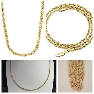 14K Yellow Gold Plated 3 mm Rope Chain Necklace 20